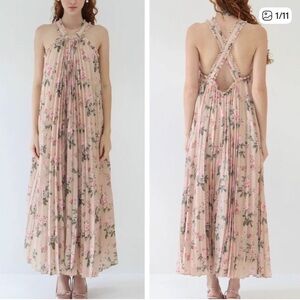 Maison Amory The Daisy Maxi Dress Gown Pink Daffodils & Lilies Wedding